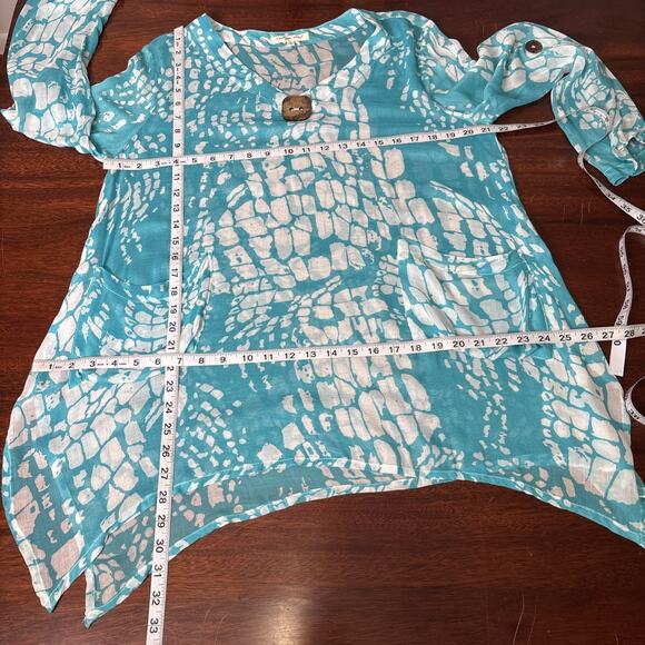Indigo Soul Sheer Tunic Blouse Size M Asymmetric Oversized Coastal Beach Boho - Picture 5 of 7